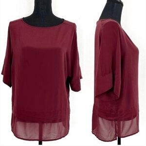Banana Republic Women’s Silk Blouse Tunic Maroon Burgundy  Short Sleeve Size S